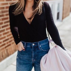 J. Crew Black Long Sleeve V Neck Bodysuit